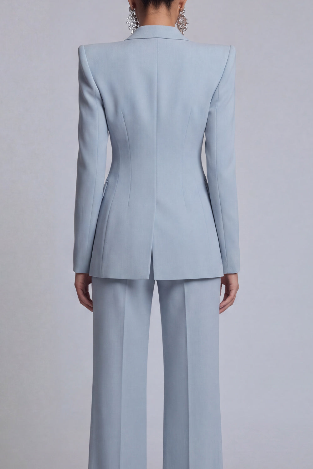 Peak Lapel 2 Piece Single Breasted Wide Leg Grey Blue Prom Suits