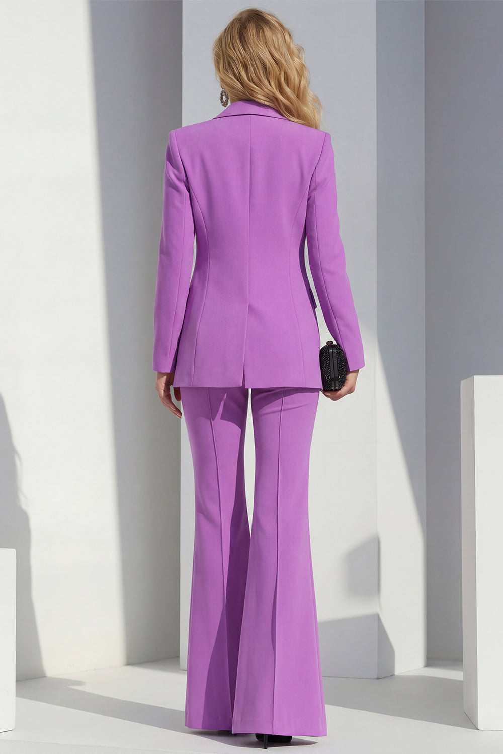Purple Shawl Lapel Single Breasted Wide Leg 2 Piece Prom Suits