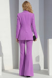 Purple Shawl Lapel Single Breasted Wide Leg 2 Piece Prom Suits