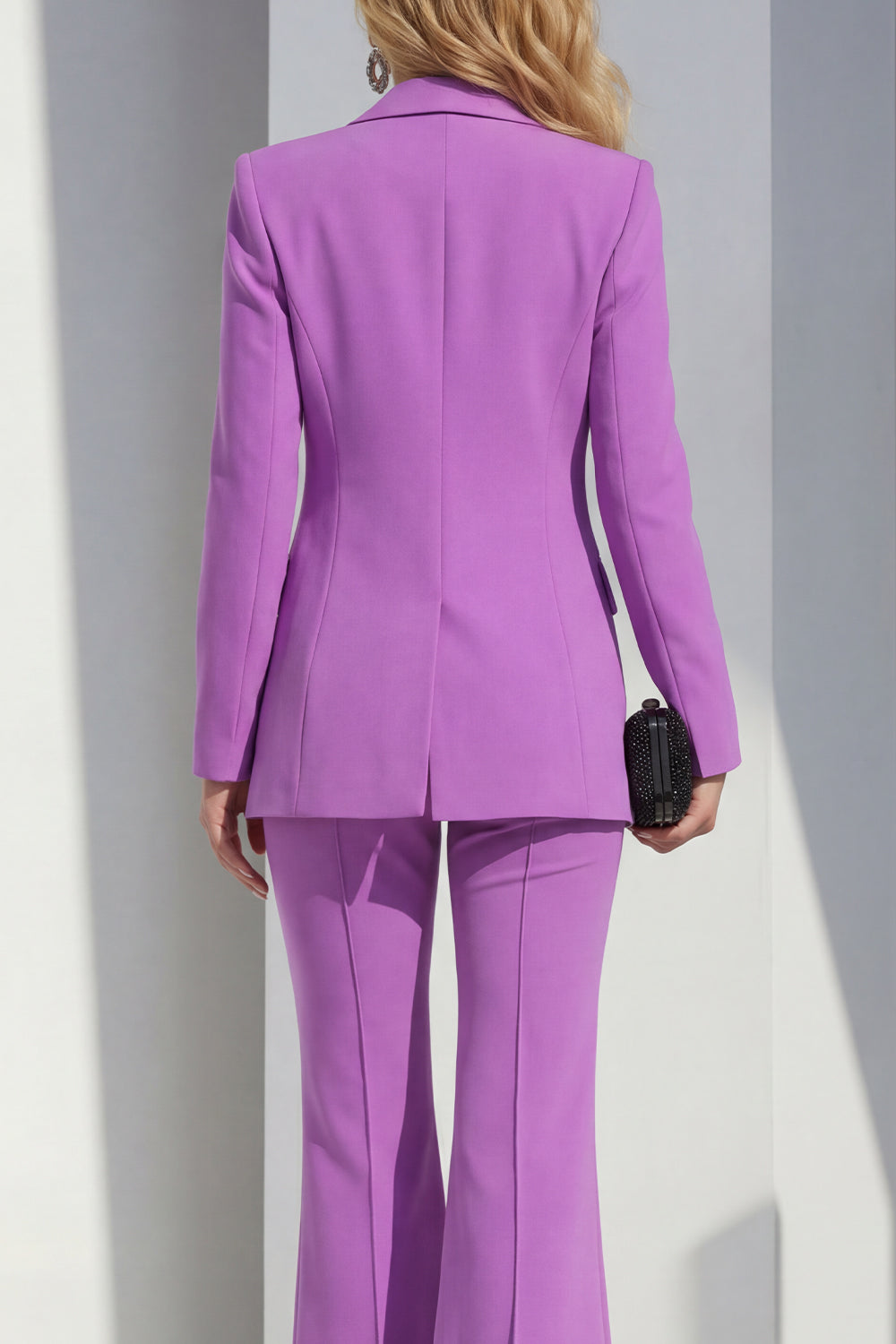 Purple Shawl Lapel Single Breasted Wide Leg 2 Piece Prom Suits