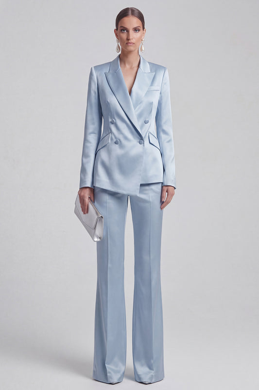 2 Piece Double Breasted Slim Fit Peak Lapel Blue Prom Suits