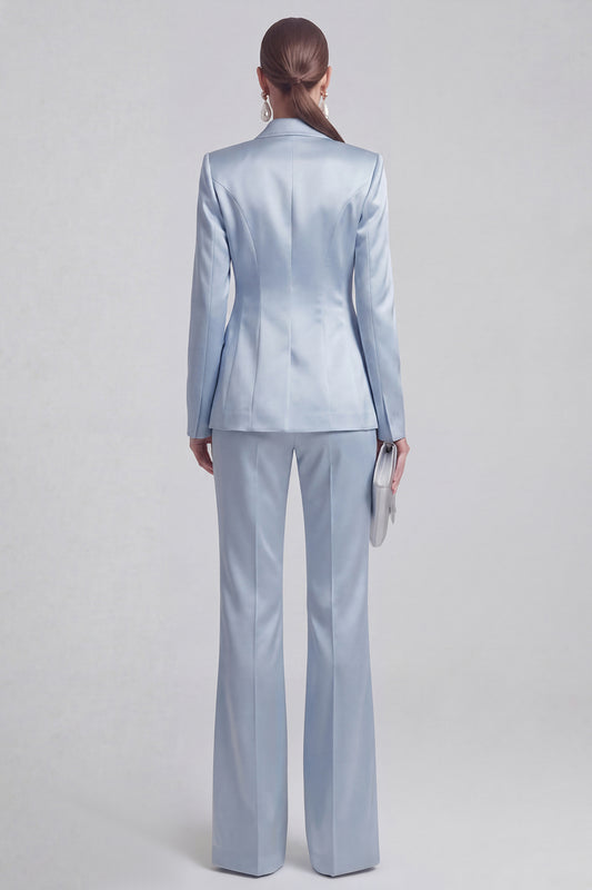 2 Piece Double Breasted Slim Fit Peak Lapel Blue Prom Suits