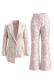 Floral 2 Piece Peak Lapel Double Breasted Slim Fit Champagne Pink Prom Suits