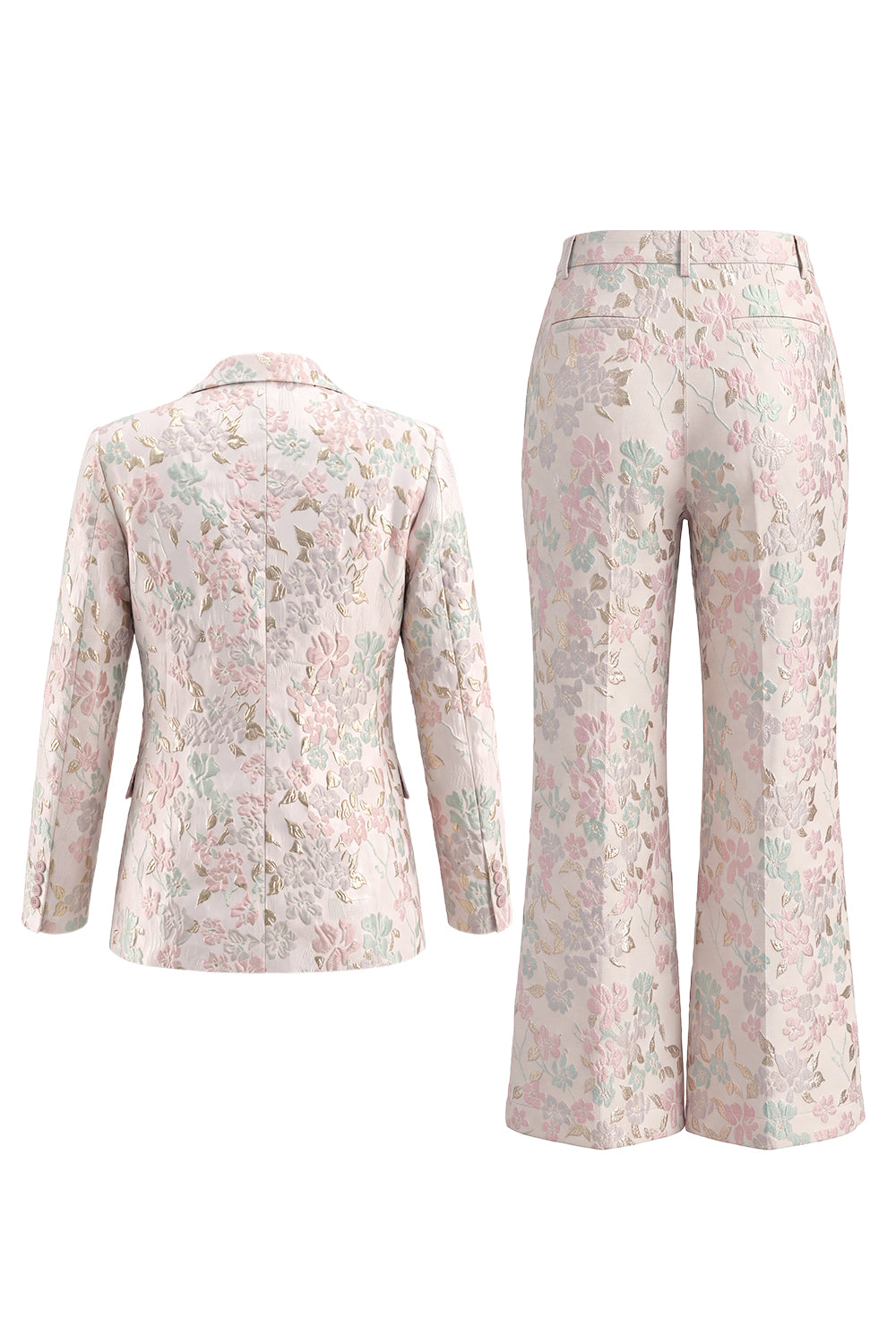 Floral 2 Piece Peak Lapel Double Breasted Slim Fit Champagne Pink Prom Suits