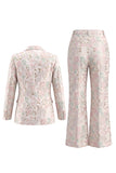 Floral 2 Piece Peak Lapel Double Breasted Slim Fit Champagne Pink Prom Suits