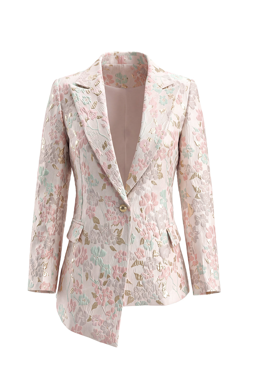 Floral 2 Piece Peak Lapel Double Breasted Slim Fit Champagne Pink Prom Suits