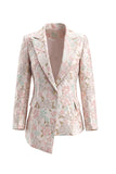 Floral 2 Piece Peak Lapel Double Breasted Slim Fit Champagne Pink Prom Suits