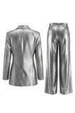 2 Piece Shawl Lapel Grey Wide Leg Prom Suits with Bow