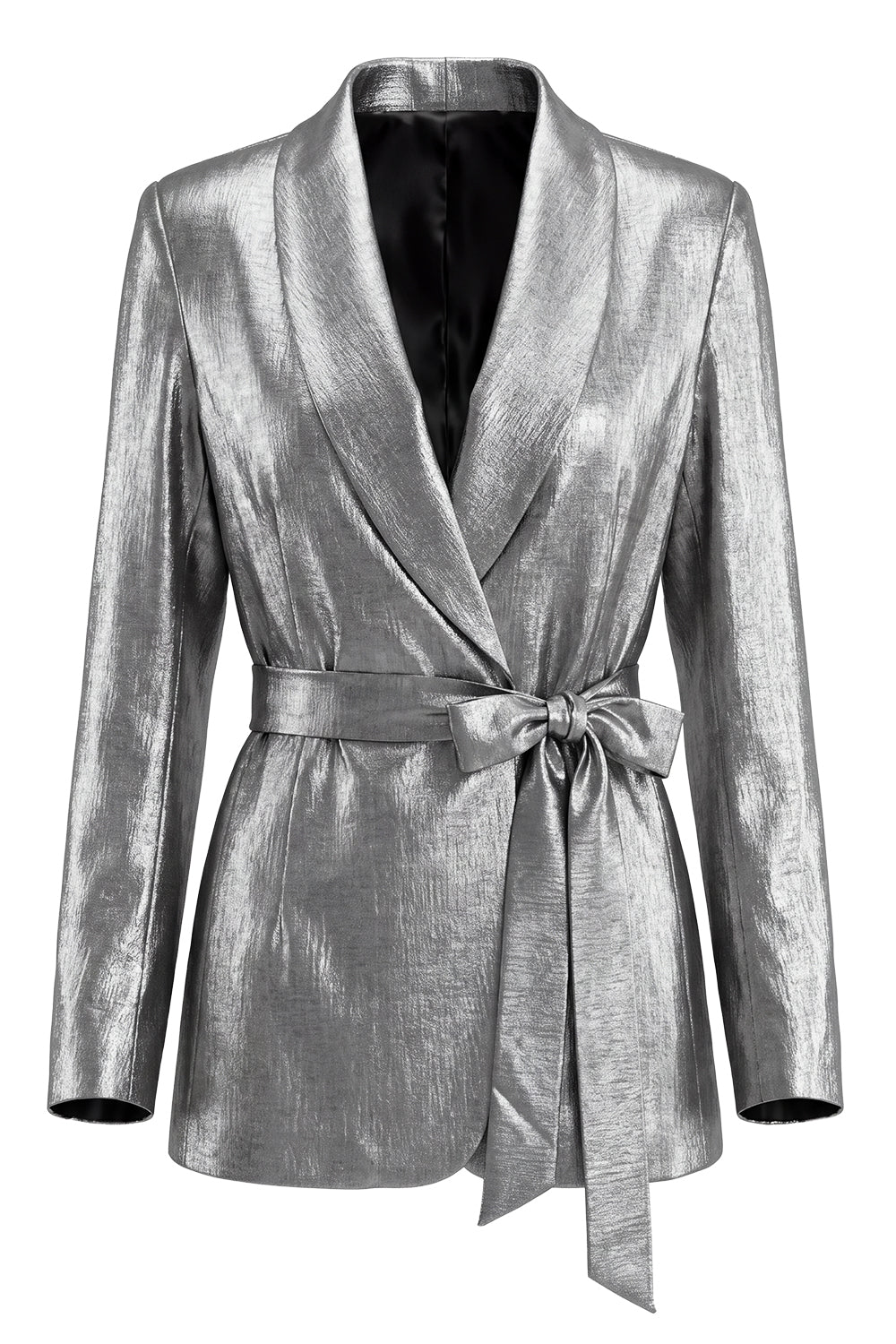 2 Piece Shawl Lapel Grey Wide Leg Prom Suits with Bow