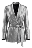 2 Piece Shawl Lapel Grey Wide Leg Prom Suits with Bow