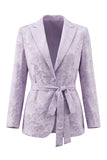 Floral Single Breasted Lilac 2 Piece Peak Lapel Wide Leg Prom Suits with Belt