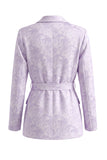 Floral Single Breasted Lilac 2 Piece Peak Lapel Wide Leg Prom Suits with Belt