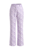 Floral Single Breasted Lilac 2 Piece Peak Lapel Wide Leg Prom Suits with Belt