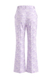 Floral Single Breasted Lilac 2 Piece Peak Lapel Wide Leg Prom Suits with Belt