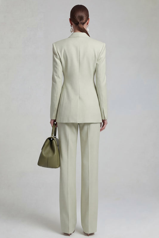 Double Breasted Green 2 Piece Peak Lapel Slim Fit Prom Suits