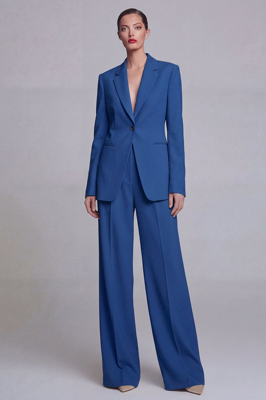 Dark Blue Single Breasted 2 Piece Notched Lapel Wide Leg Prom Suits