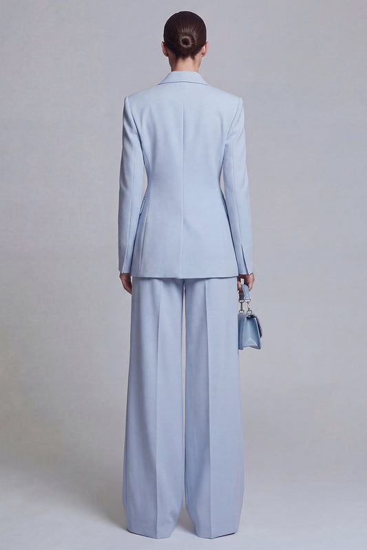 2 Piece Blue Double Breasted Peak Lapel Wide Leg Prom Suits