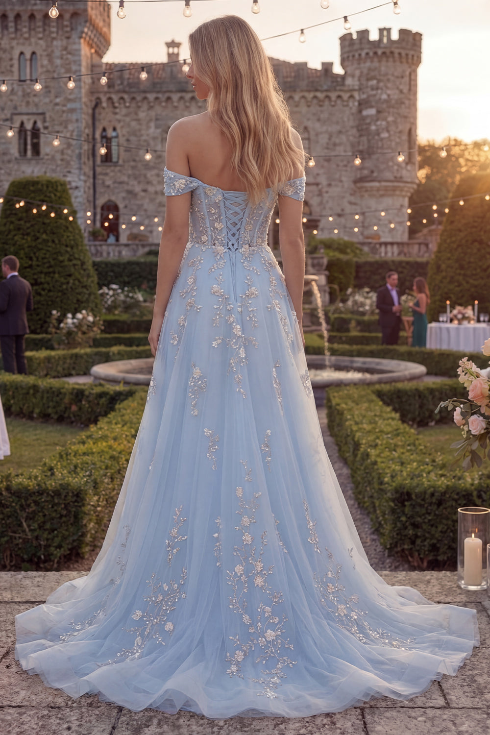 Sparkly Blush Floral A Line Off the Shoulder Beaded Long Corset Prom Dress