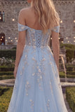 Sparkly Blush Floral A Line Off the Shoulder Beaded Long Corset Prom Dress