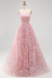 Strapless Sparkly Blue Floral A Line Beaded Long Prom Dress