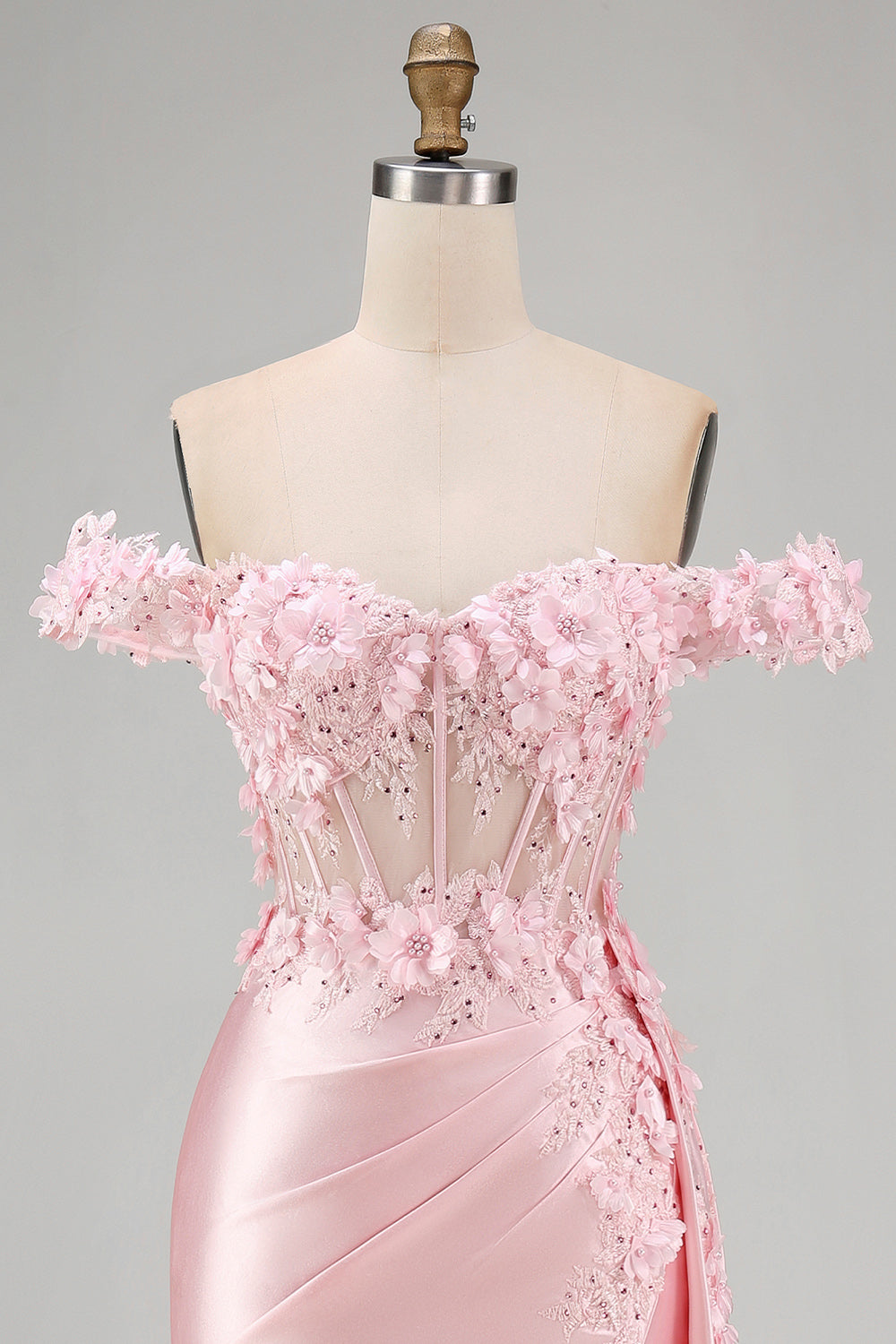 Floral Pink Corset Ruched Mermaid Long Prom Dress with Side Cape