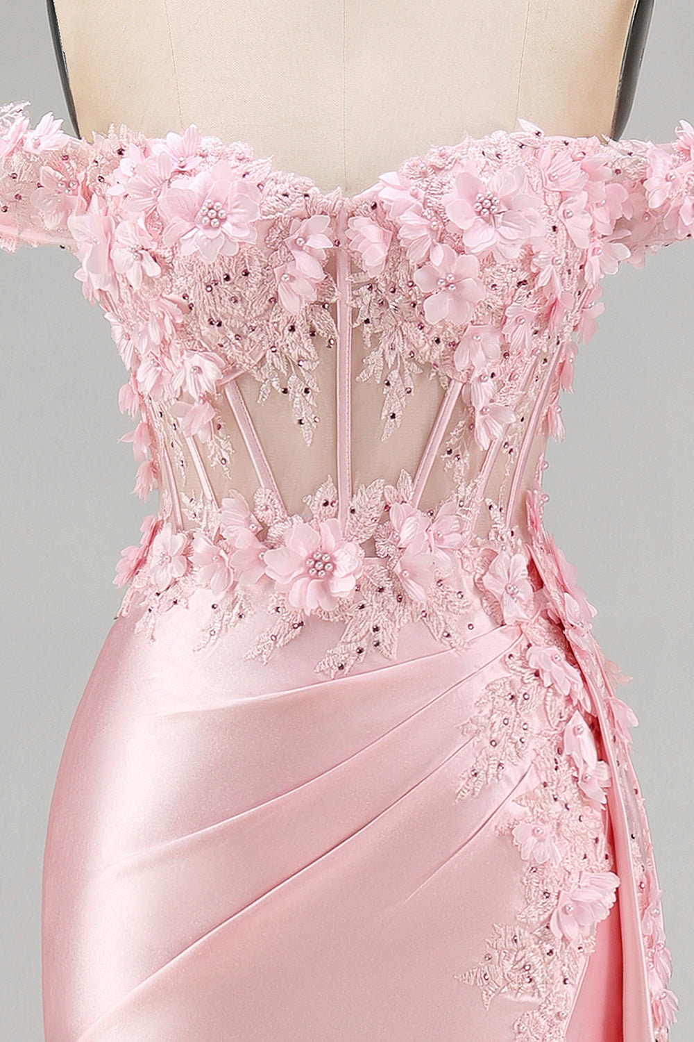 Floral Pink Corset Ruched Mermaid Long Prom Dress with Side Cape