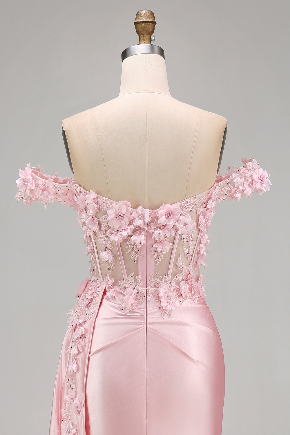 Floral Pink Corset Ruched Mermaid Long Prom Dress with Side Cape