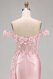 Floral Pink Corset Ruched Mermaid Long Prom Dress with Side Cape