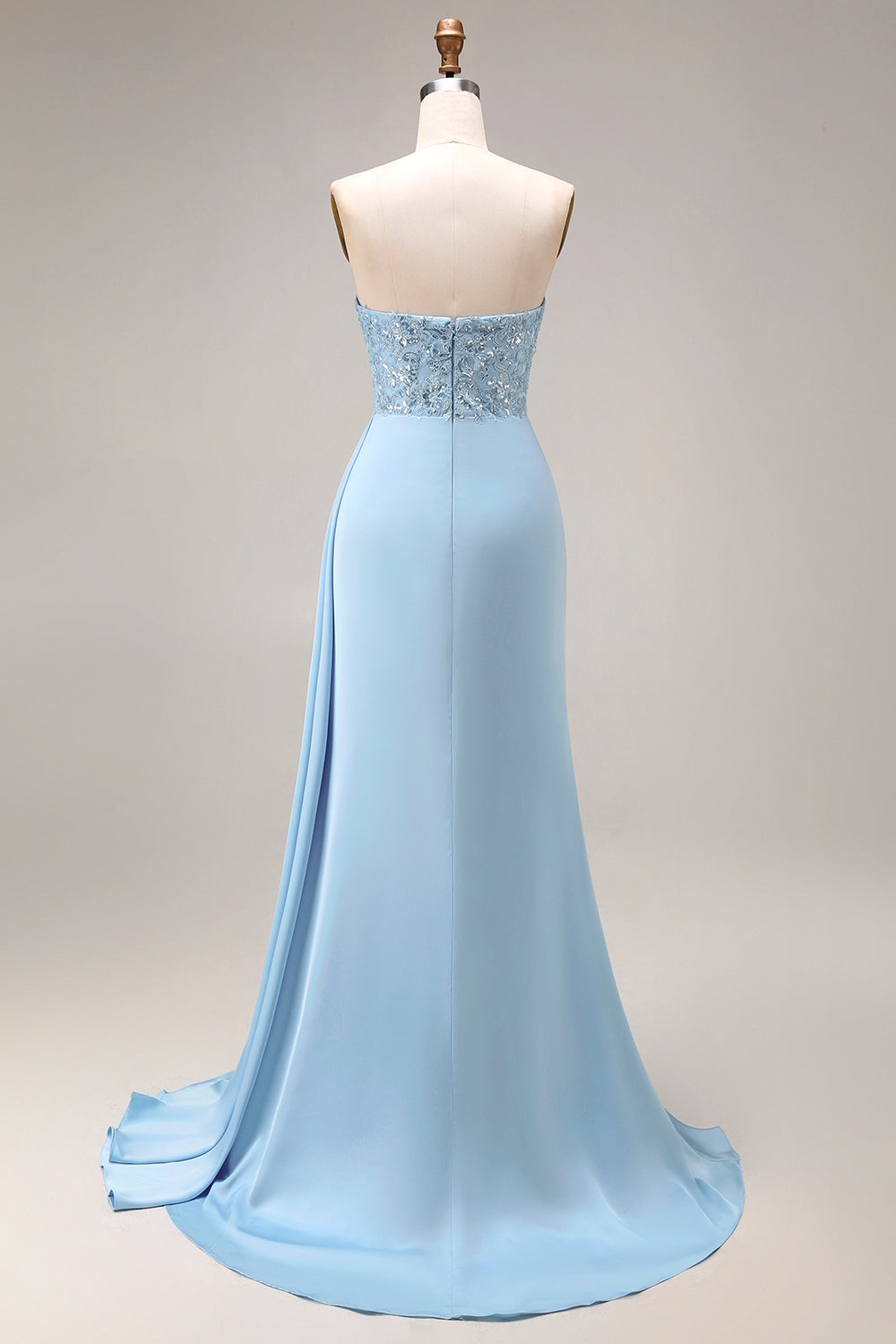 Blue Beaded Ruched Mermaid Long Prom Dress with Side Cape