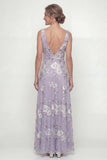 Long Floral Dusty Purple A Line Mother of the Bride Dress