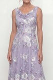 Long Floral Dusty Purple A Line Mother of the Bride Dress