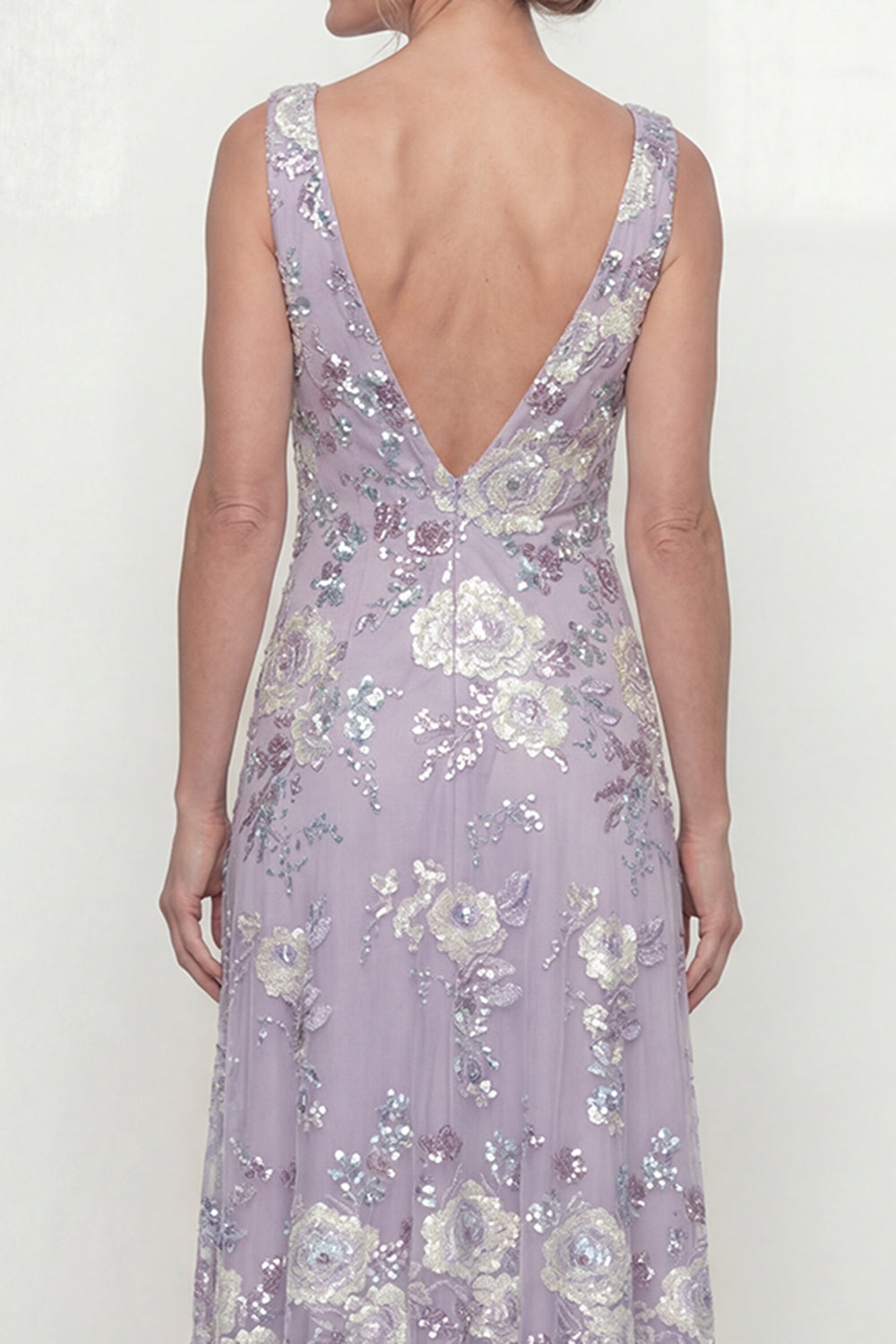 Long Floral Dusty Purple A Line Mother of the Bride Dress