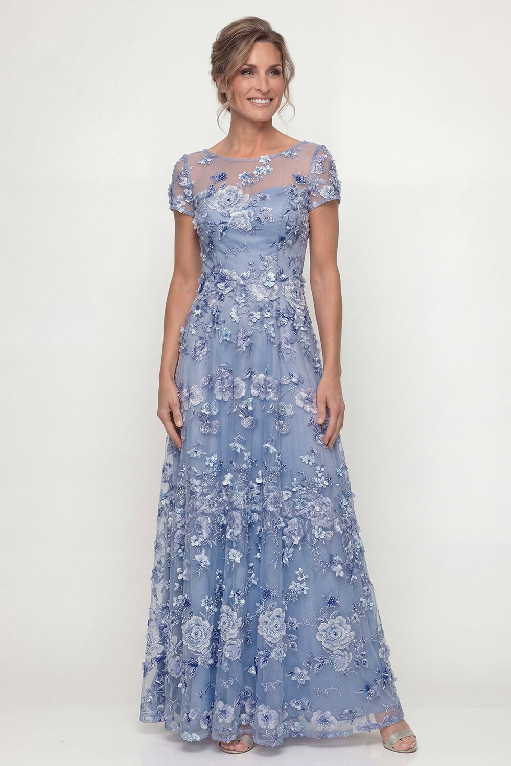 Dusty Rose A Line Long Floral Mother of the Bride Dress