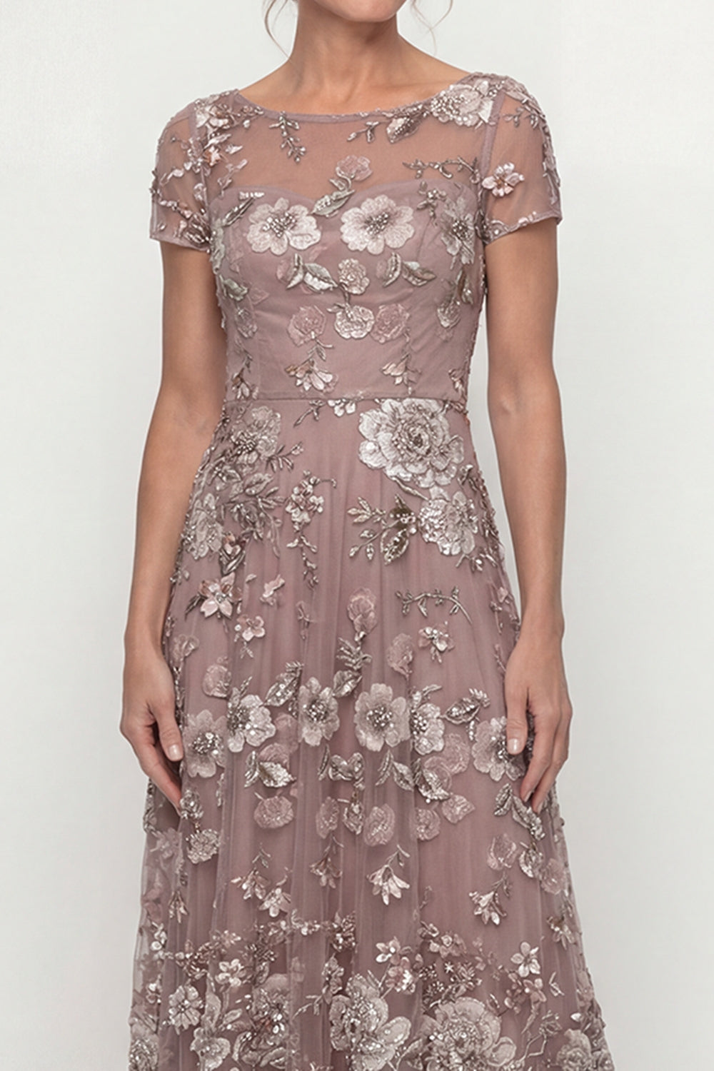 Dusty Rose A Line Long Floral Mother of the Bride Dress