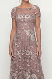 Dusty Rose A Line Long Floral Mother of the Bride Dress