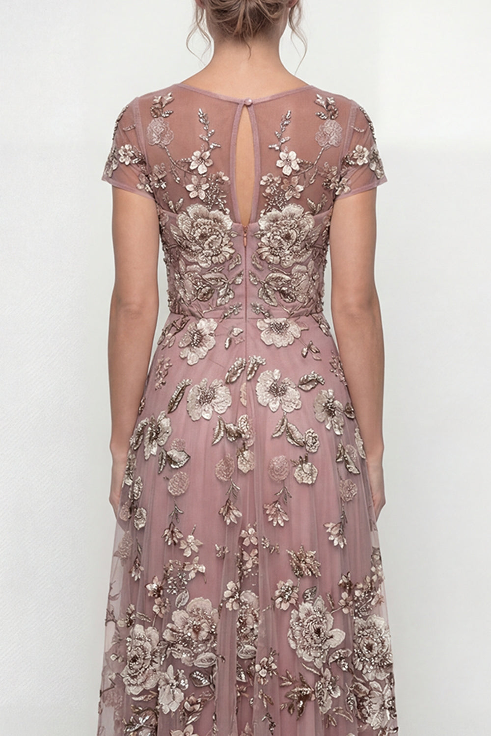 Dusty Rose A Line Long Floral Mother of the Bride Dress