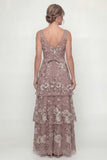 Dusty Rose Long A Line Floral Mother of the Bride Dress with Ruffles