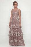 Dusty Rose Long A Line Floral Mother of the Bride Dress with Ruffles