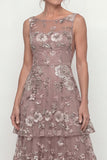 Dusty Rose Long A Line Floral Mother of the Bride Dress with Ruffles