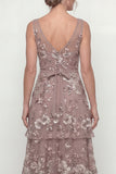 Dusty Rose Long A Line Floral Mother of the Bride Dress with Ruffles