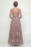 A Line Dusty Rose Long Floral Mother of the Bride Dress with Beading