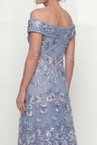 Floral Dusty Blue Long A Line Mother of the Bride Dress