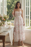 Yellow Corset A Line Floral Maxi Beach Wedding Guest Dress with Ruffles