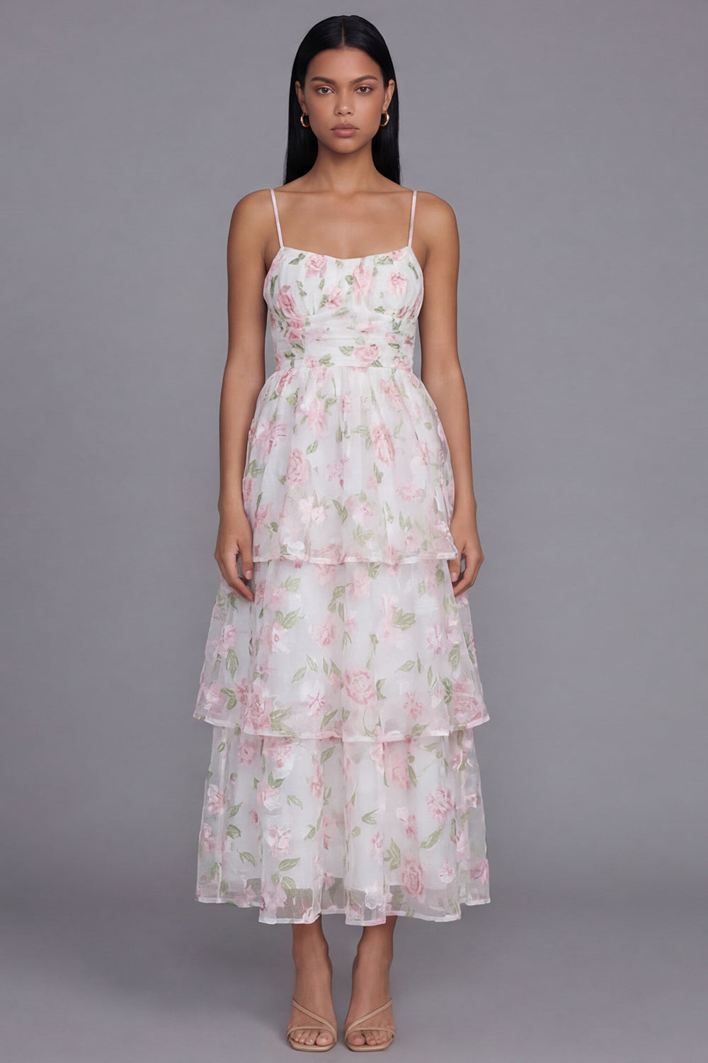 Yellow Corset A Line Floral Maxi Beach Wedding Guest Dress with Ruffles