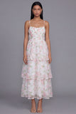 Yellow Corset A Line Floral Maxi Beach Wedding Guest Dress with Ruffles
