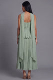 Dusty Sage A Line Maxi Ruffled Beach Wedding Guest Dress with Pleats