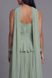 Dusty Sage A Line Maxi Ruffled Beach Wedding Guest Dress with Pleats