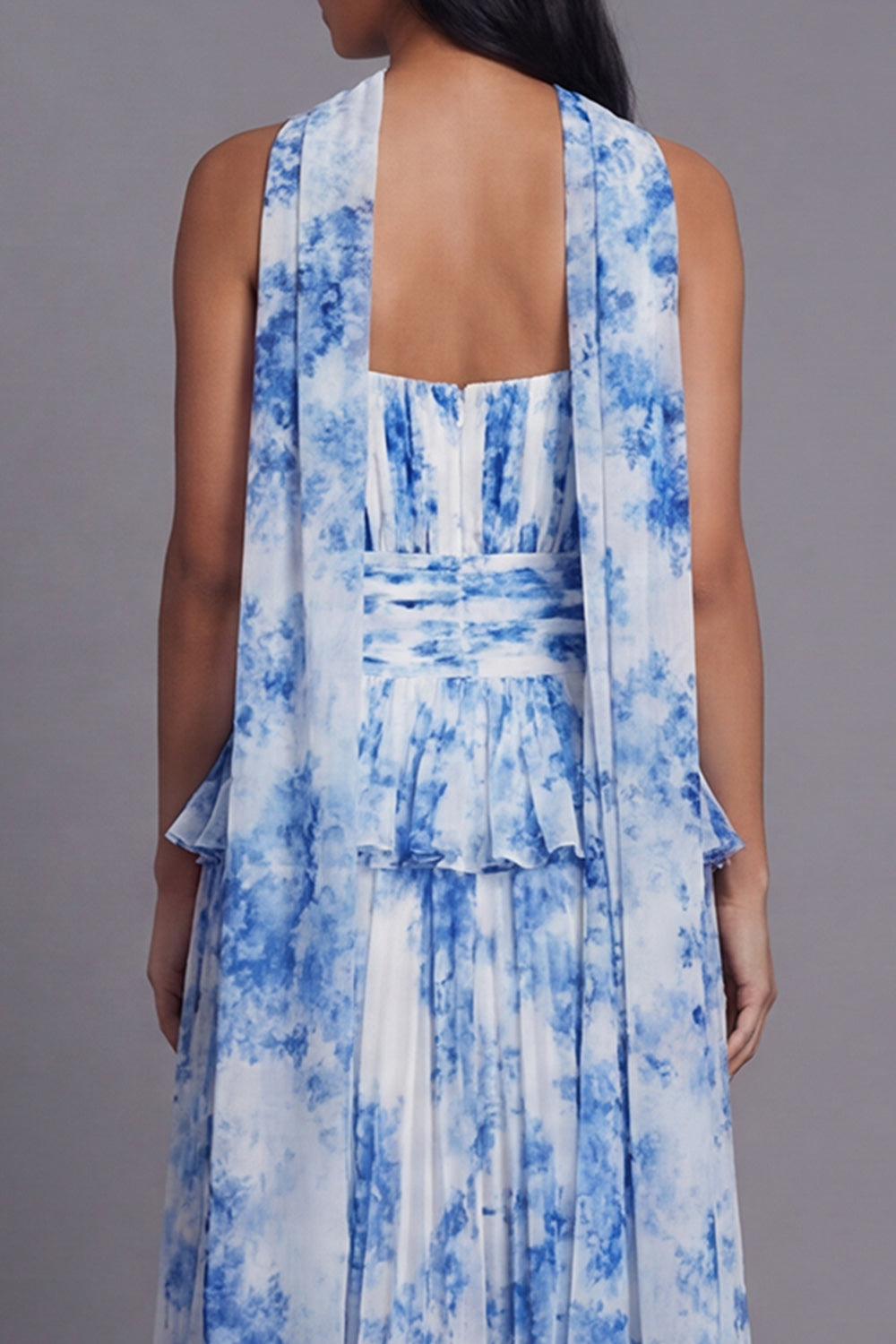 Dusty Sage A Line Maxi Ruffled Beach Wedding Guest Dress with Pleats