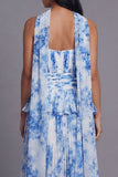 Dusty Sage A Line Maxi Ruffled Beach Wedding Guest Dress with Pleats