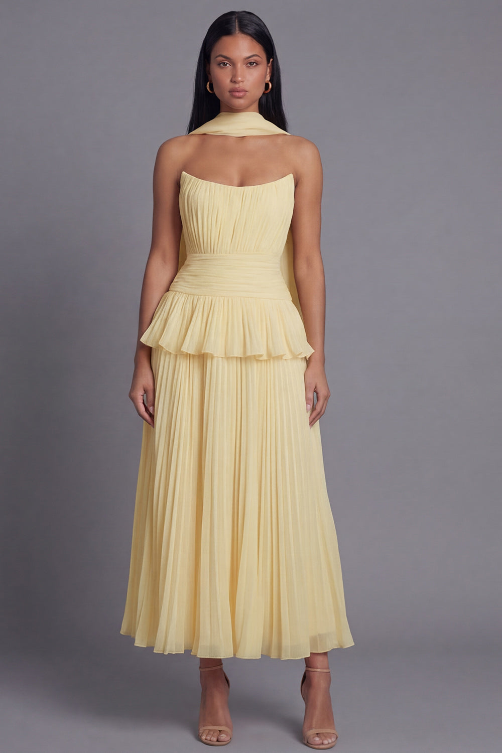 Dusty Sage A Line Maxi Ruffled Beach Wedding Guest Dress with Pleats